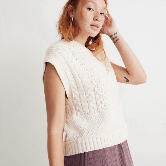 Madewell Cream Cable Knit Sweater Vest - Picture 2 of 8